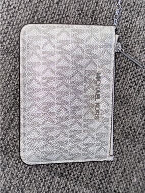 Michael Kors Silver Metallic Logo Wristlet with Chain